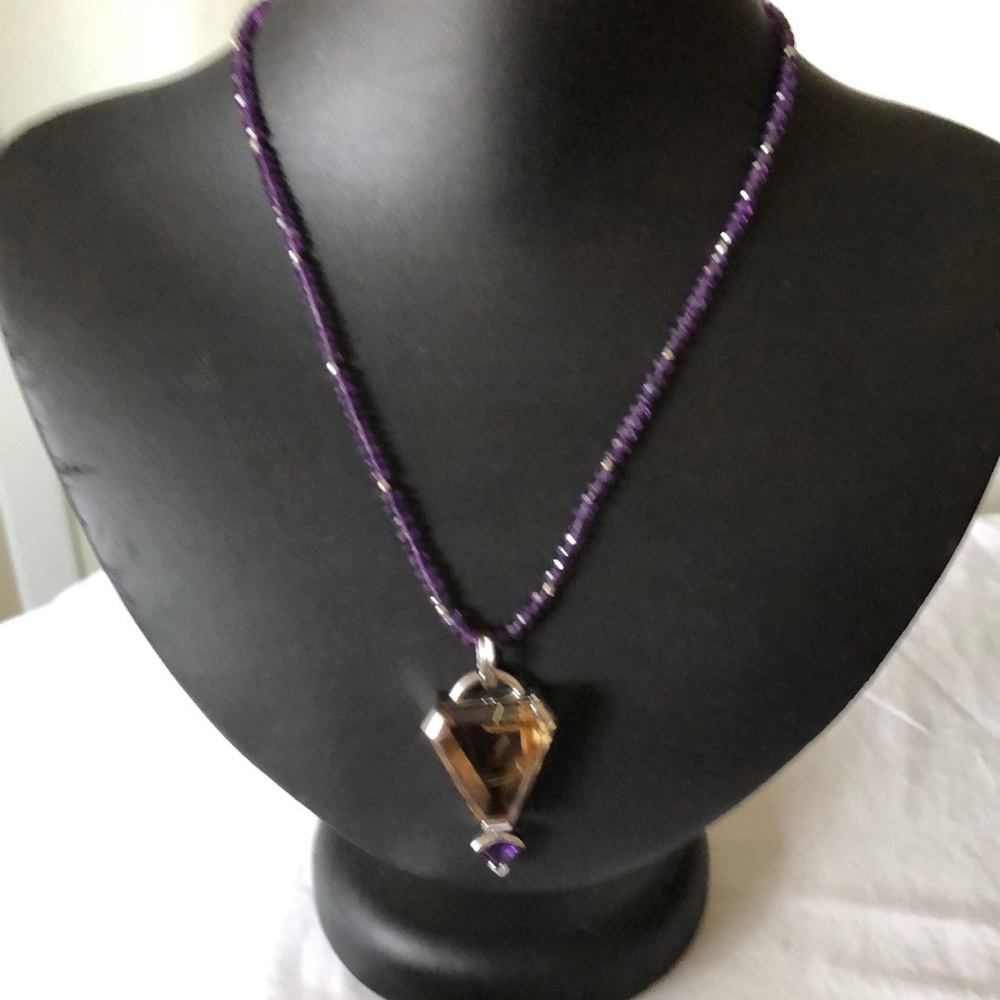 Amethyst Chain and Rutilated Quarts Pendant - NWOT